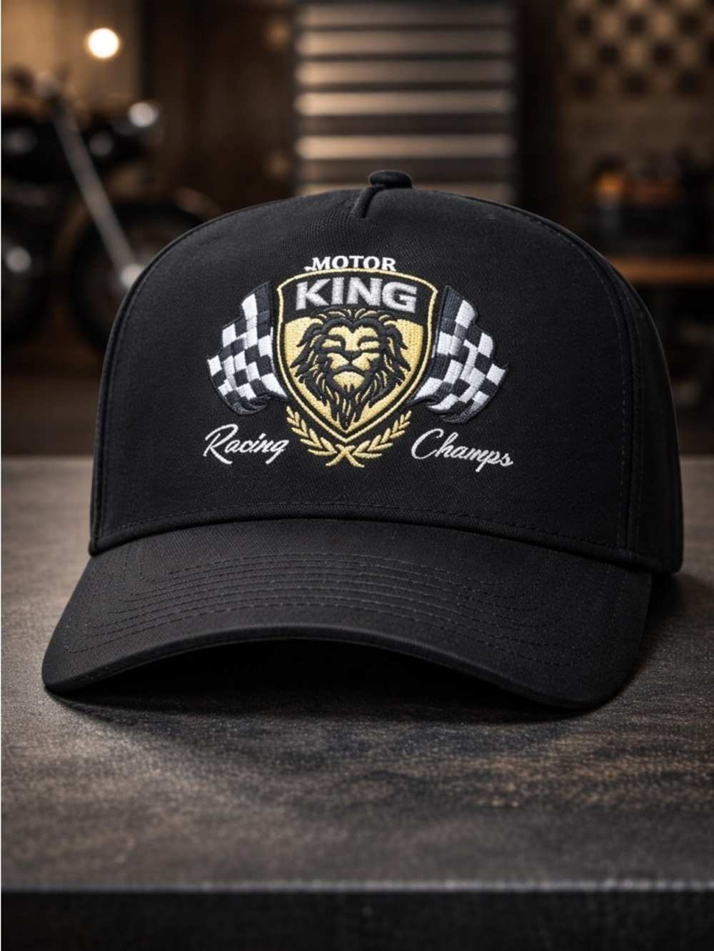 NWT Wembley Men’s Black Motor King Embroidered Baseball Cap - Snap Back